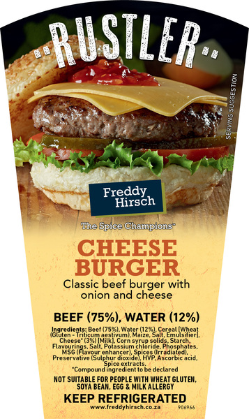Rustler Cheese Burger Label