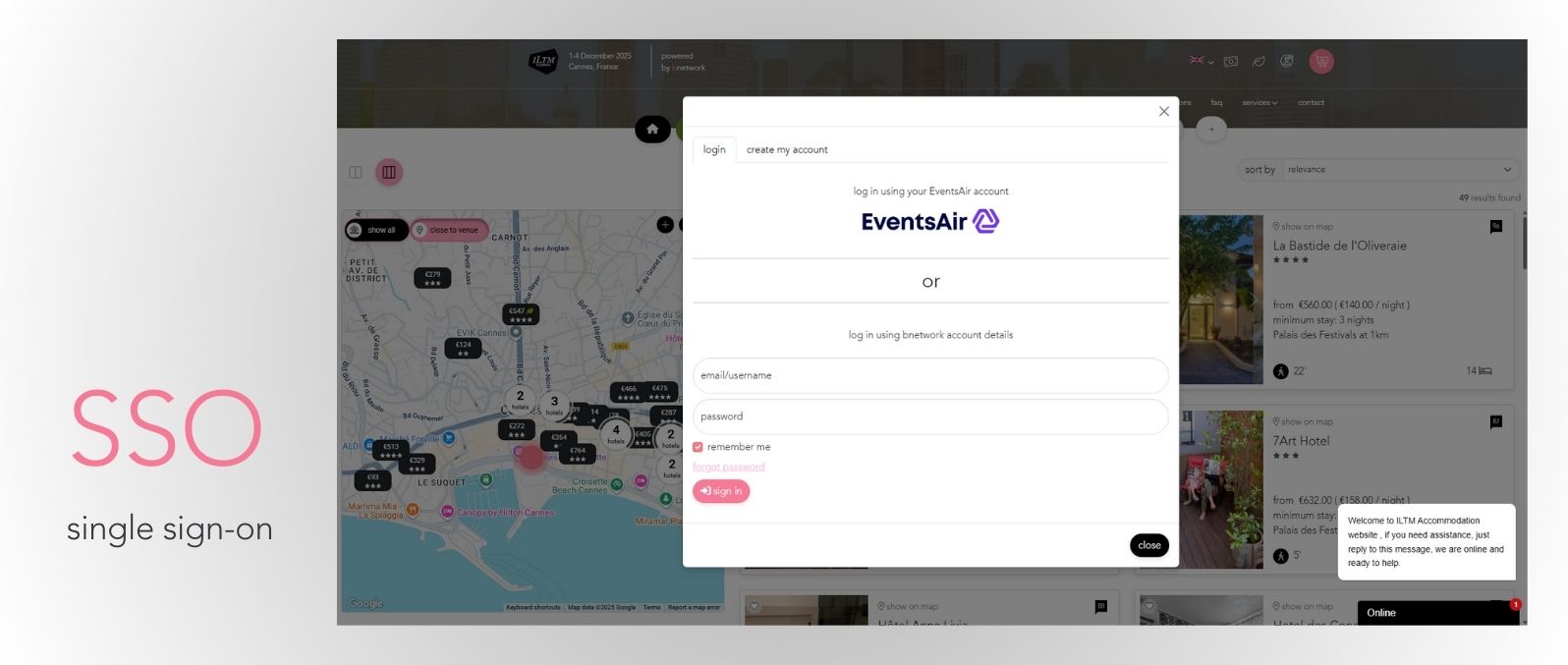 SSO integration ILTM tradeshow Cannes
