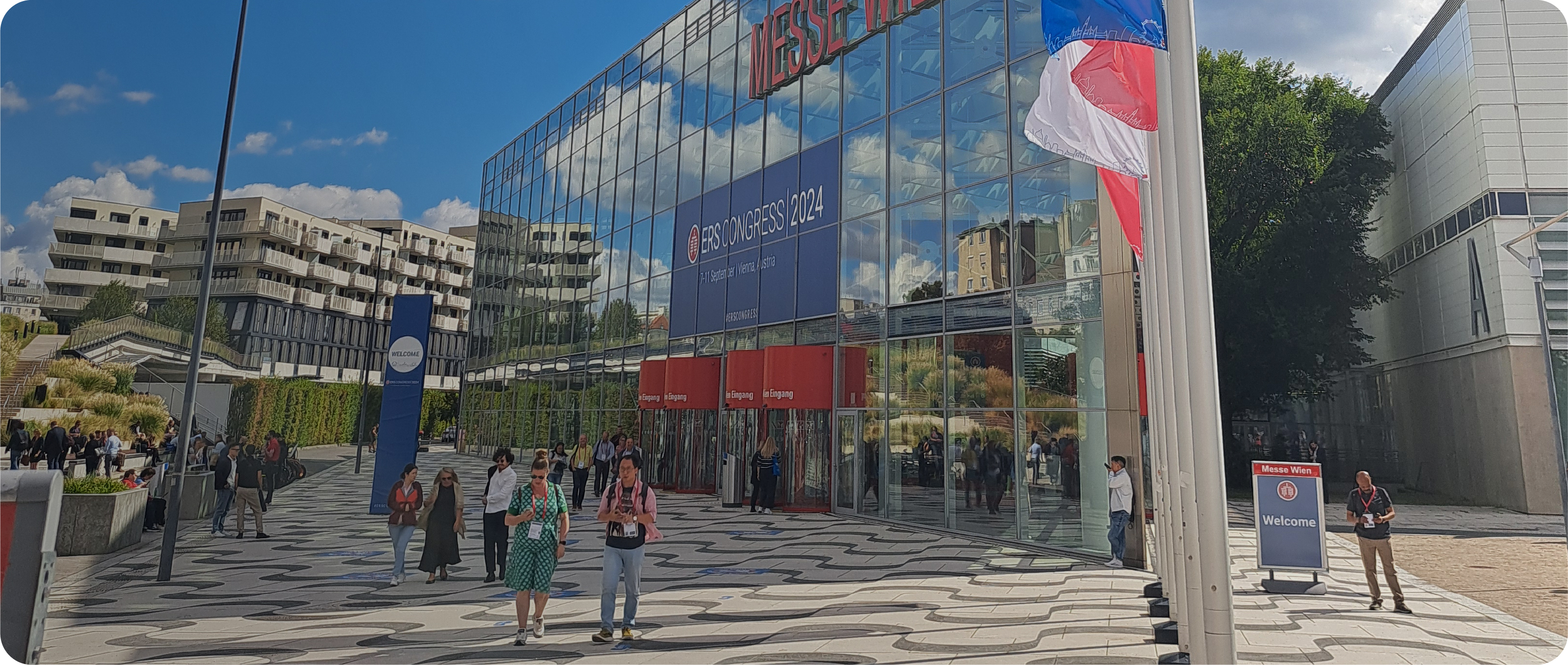 Messe Wien outside view with people walking
