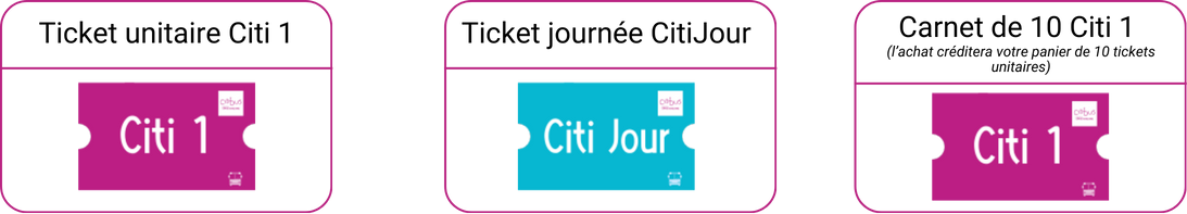 Titres proposés : Citi 1 ; Citi Jour & carnet de 10 tickets unitaires