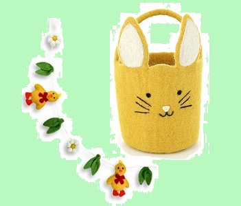 aus buntem Filz: Girlande mit Küken und Osterhasenkörbchen