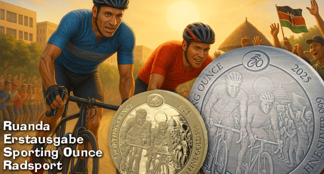 Ruanda Sport Unze Erstausgabe Radsport in Gold und Silber