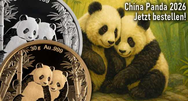 Panda 2026 aus China in Gold und Silber, verschiedene Ausgaben