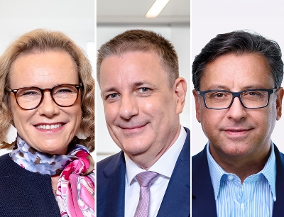 Change of leadership at Merck and Sanofi: f.l.t.r.: Belen Garijo, Kai Beckmann, Paul Hudson, Photos: Merck / Sanofi