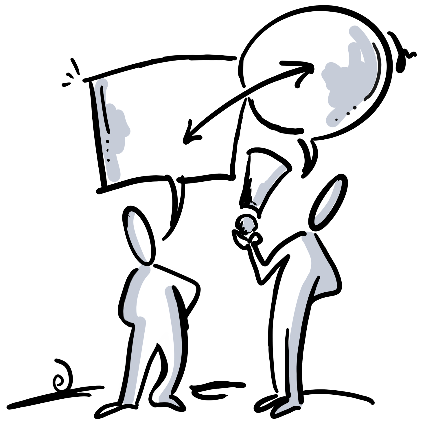 Illustration, zwei Personen im Gespräch