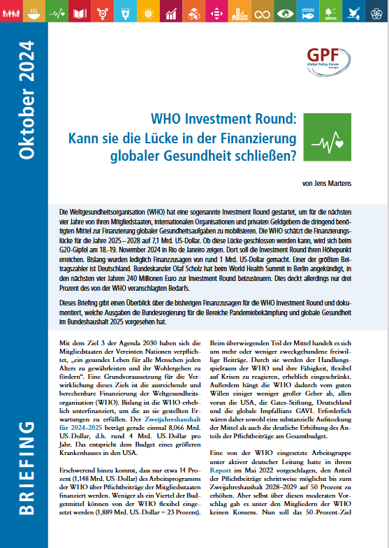 WHO Investment Round: Kann sie die Lücke in der Finanzierung globaler Gesundheit schließen?. Quelle: GPF Europe e.V.