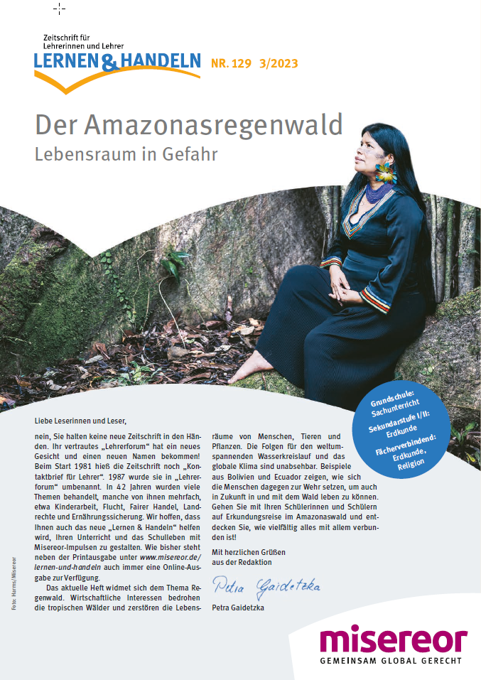 Titelseite Lernen & Handeln: Der Amazonasregenwald – Lebensraum in Gefahr. Quelle und Copyright: Misereor