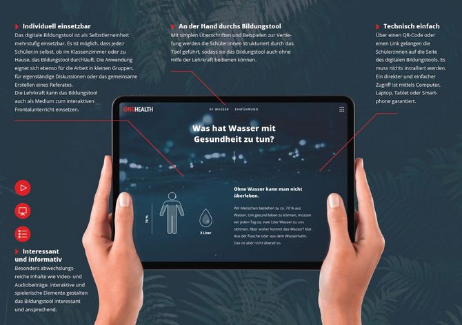 Auf einen Blick: Die interaktive Bildungsplattform "One Health" der DAHW Deutsche Lepra- und Tuberkulosehilfe
