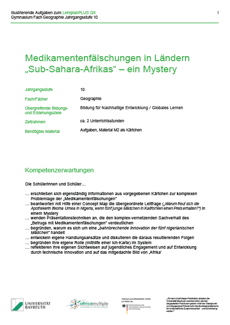 Medikamentenfälschungen in Ländern Sub-Sahara-Afrikas – ein Mystery. Quelle und Rechte: Universität Bayreuth, Lehrstuhl für Didaktik der Geographie.