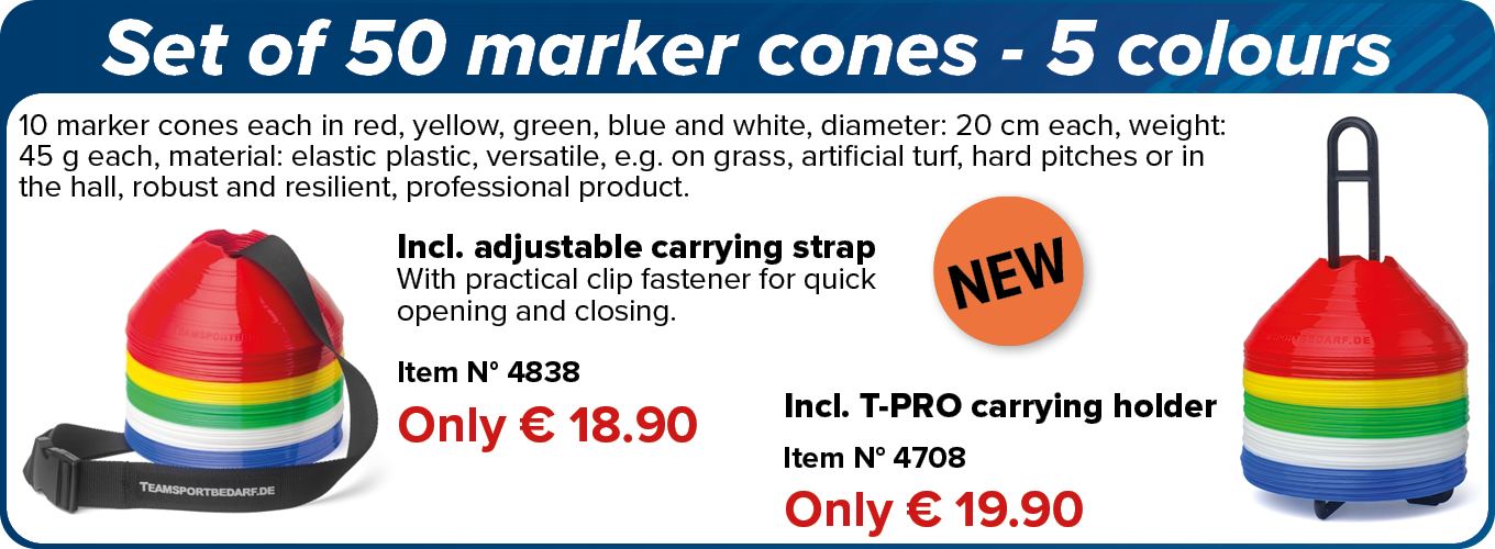 NEW! Set of 50 marker cones - 5 colours