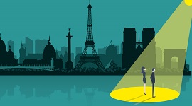 Spotlight on man and woman in Paris