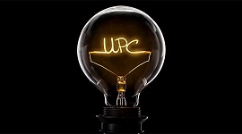 Lightbulb filament shaped like the letters UPC