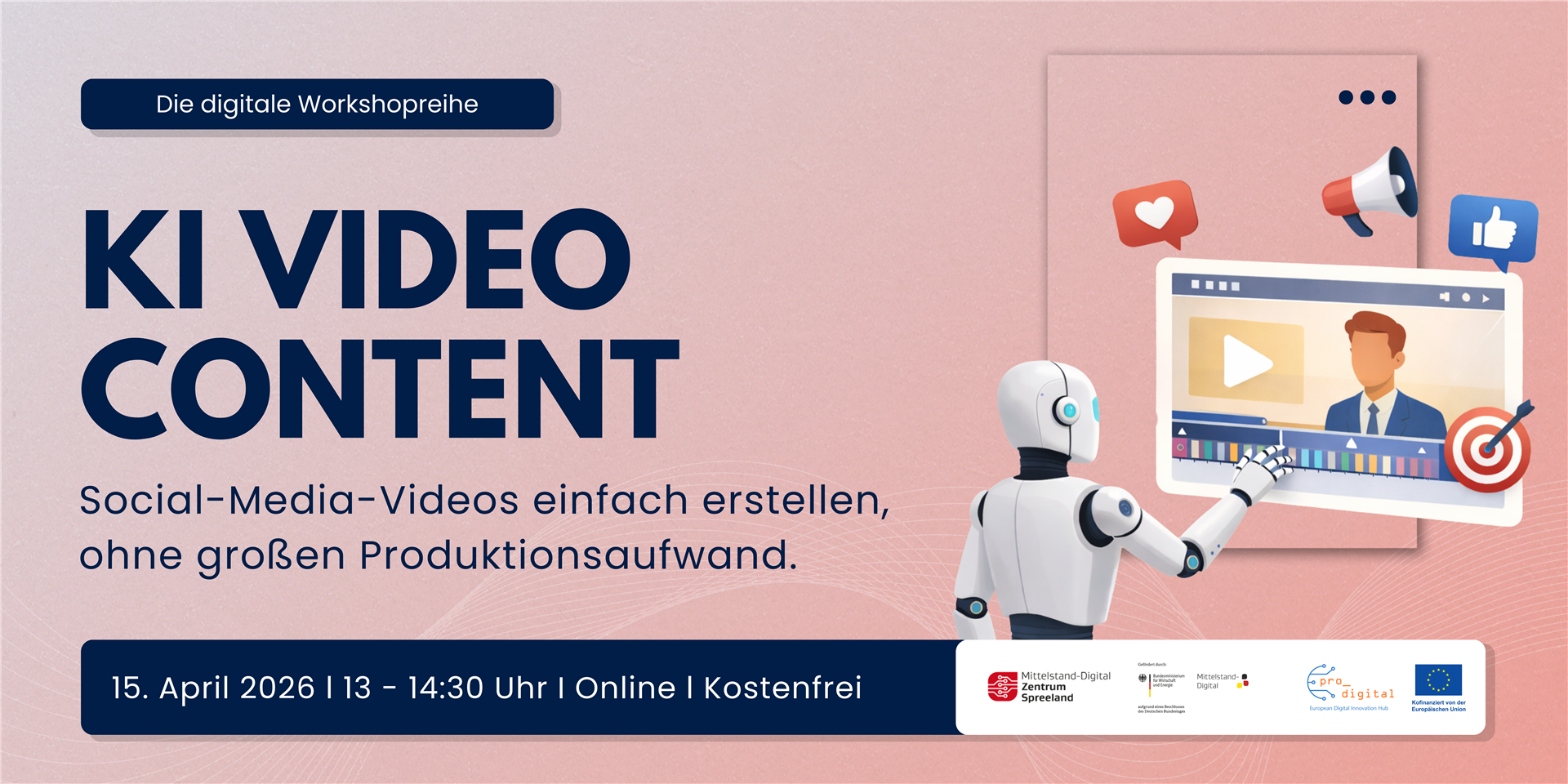 Banner Workshop zu KI Videocontent vom Mittelstand-Digital Zentrum Spreeland