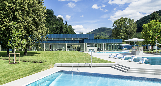 Kinzigtalbad Ortenau mit Saunagarten, Hausach (Lehmann Architekten GmbH BDA / DWB, Offenburg | w+p Landschaften, Hans-Jörg Wöhrle, Berlin/Offenburg) © Olaf Herzog