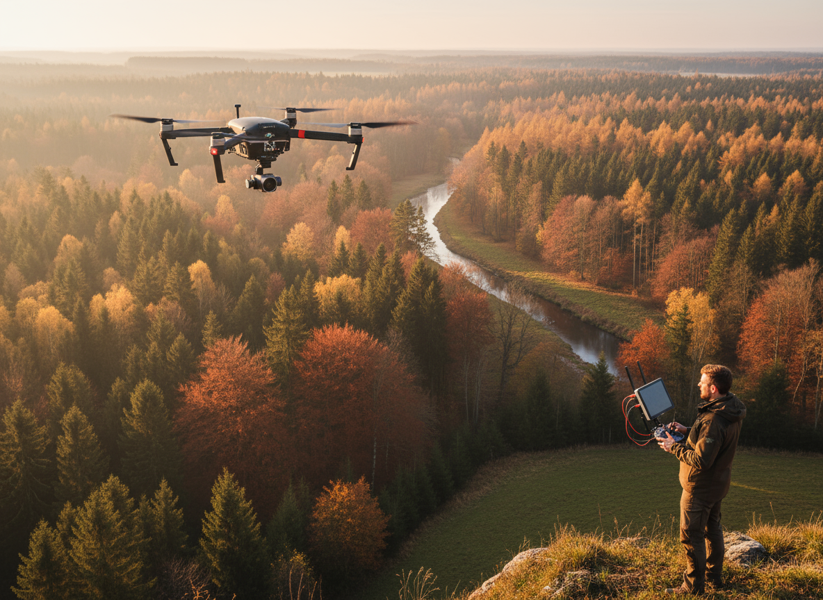 Förster mit Drohne