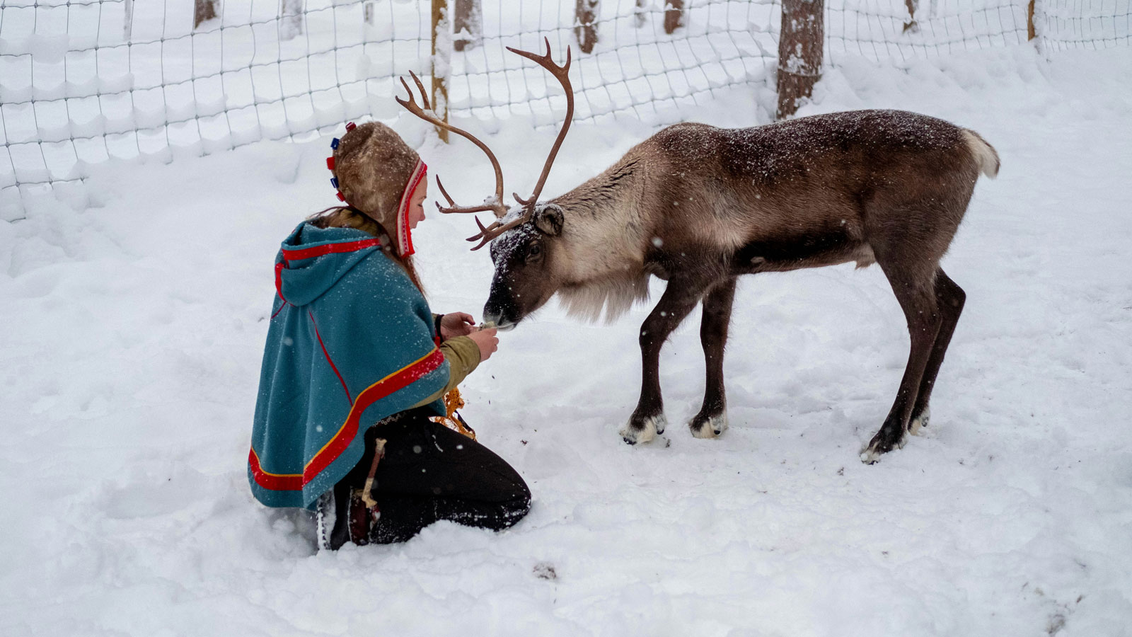 Sami-Frau mit Rentier im Schnee © Foto: Nikola Johnny Mirkovic/unsplash