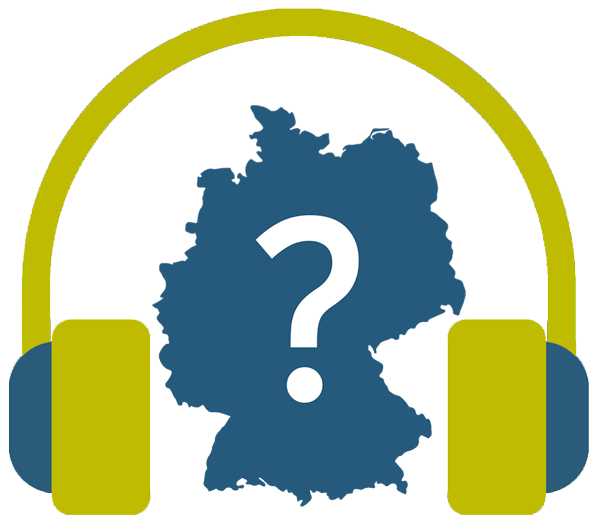 Dekorative Grafik: Deutschlandkarte mit Kopfhörern