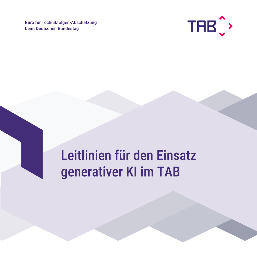 Deckblatt mit geometrischen Formen; Titel: Leitlinien für den Einsatz generativer KI im TAB.