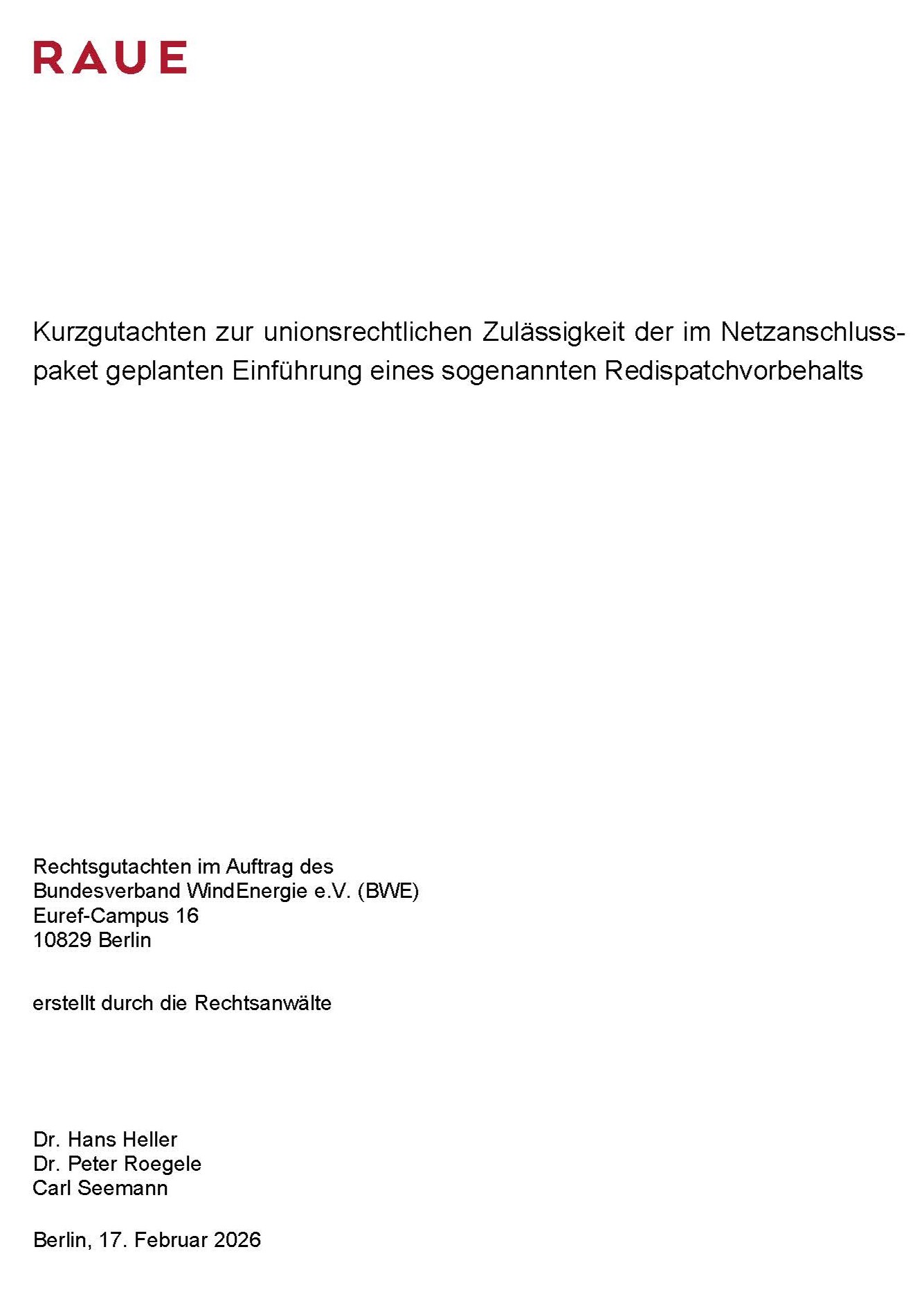 Cover Kurzgutachten BWE