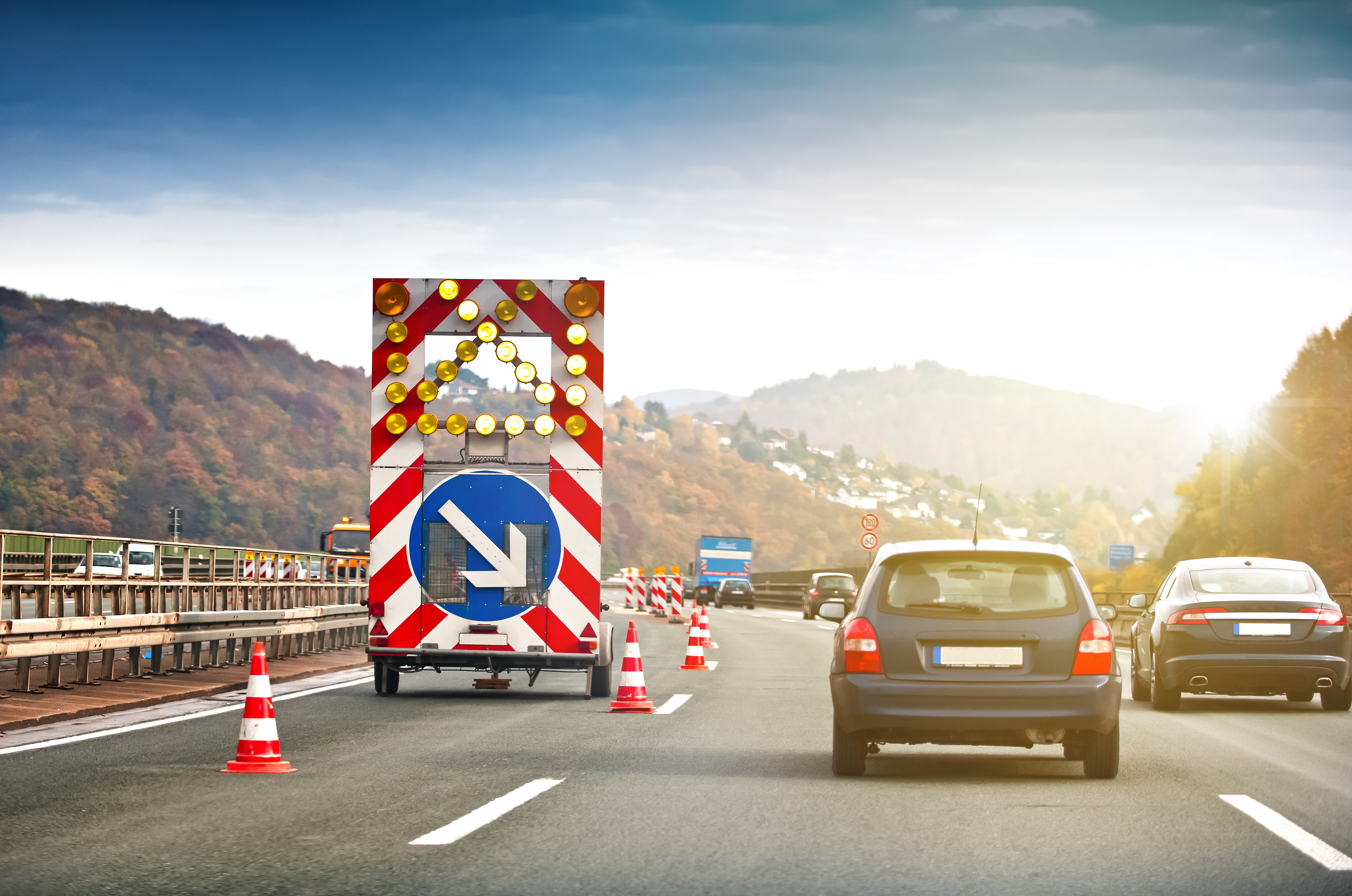 Gesperrte Fahrbahn auf der Autobahn