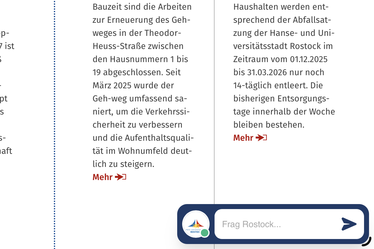 Chatbot unten rechts auf der Internetseite.