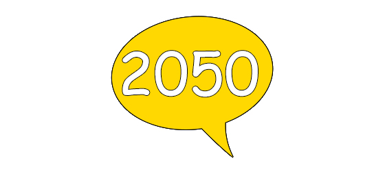 Zahl 2050 in einer gelben Blase