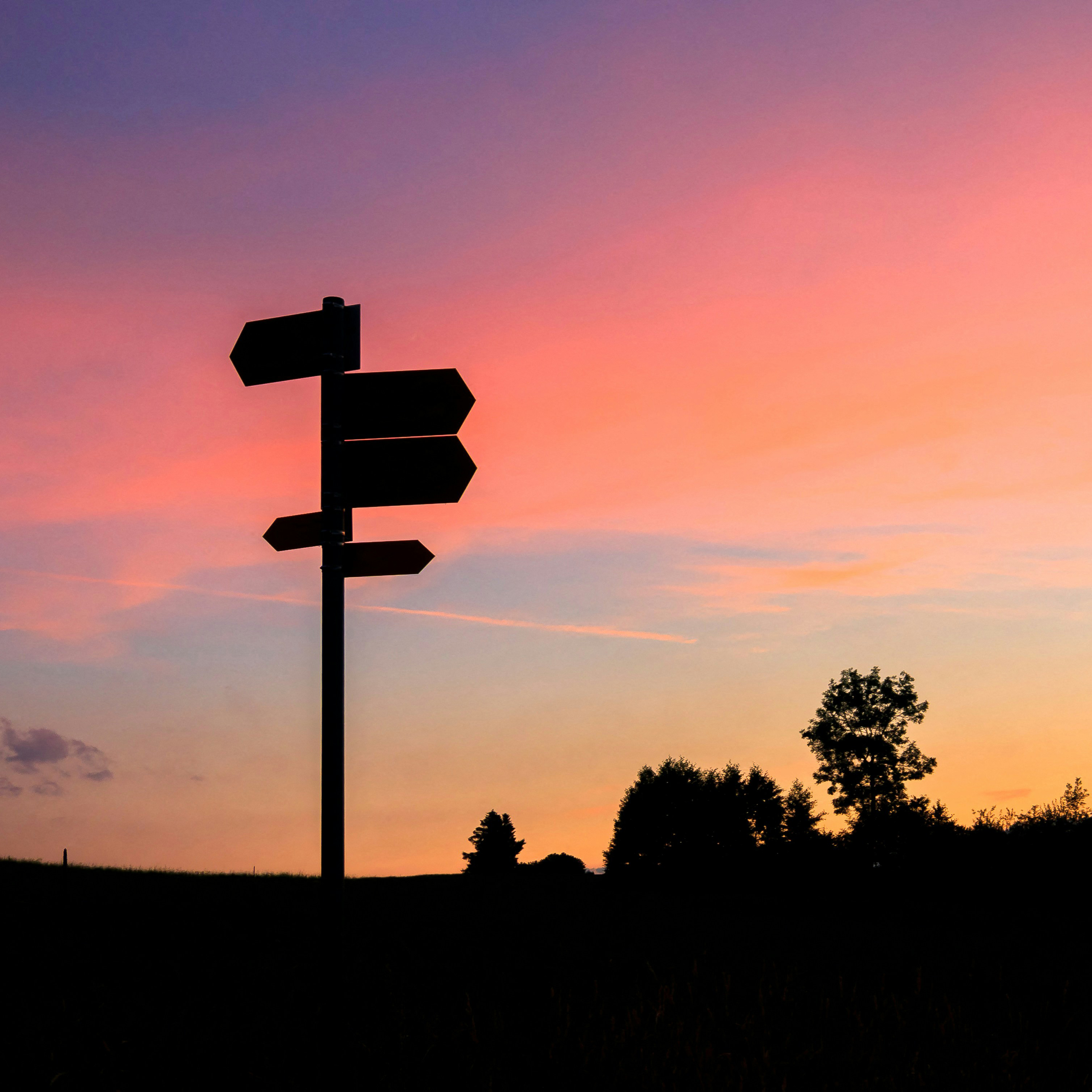 Wegweiser im Sonnenuntergang