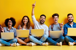 Junge Menschen mit Laptops © Adobe Stock