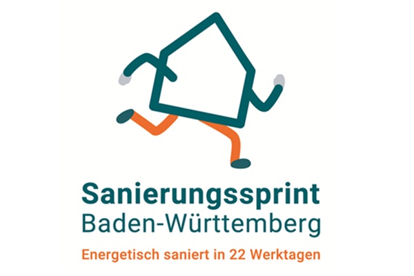 Das Bild zeigt das Logo vom Sanierungssprint, ein sprintendes Haus. 