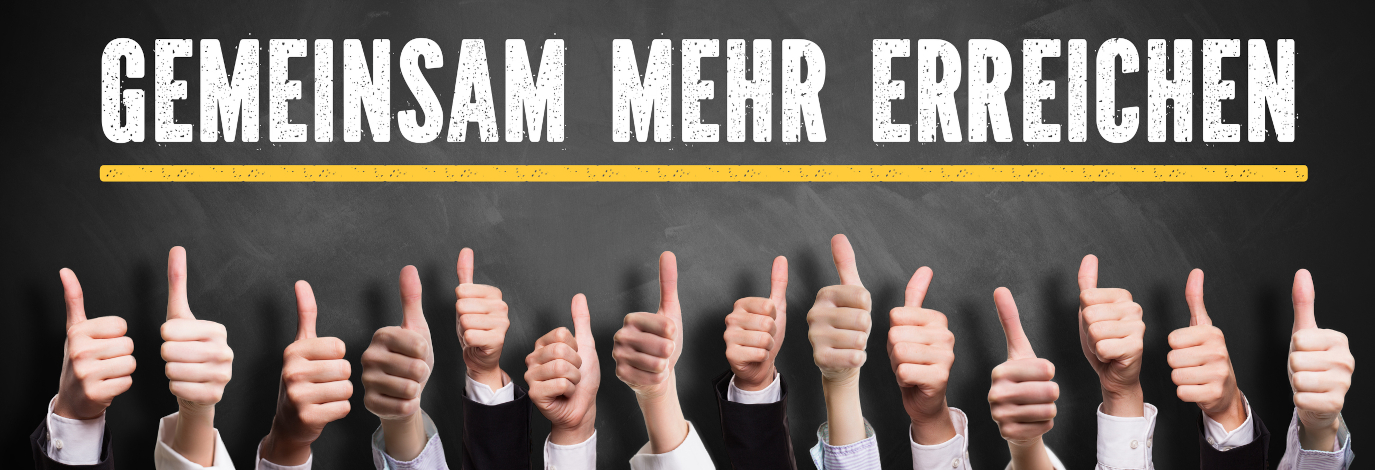 Es sind 14 Daumen zu sehen mit der Überschrift "Gemeinsam mehr erreichen"