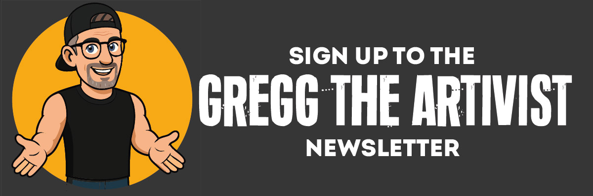 Gregg the Artivist cartoon image and logo