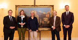 Gemälde einer Kirche am Fluss