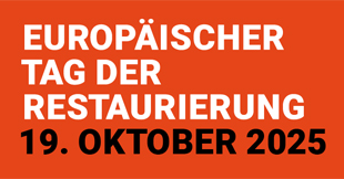 Text auf rotem Grund: 8. Europäischer Tag der Restaurierung