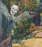 Grafik unter Verwendung von: Alfred Sisley, Sommersonne (Frau mit Sonnenschirm), Detail, 1883 und James Ensor, Die Todsünden, vom Tode beherrscht, Detail, 1904
