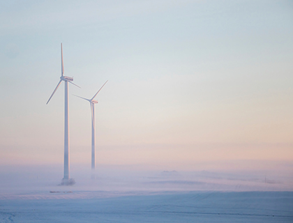 Wind turbine in fog
