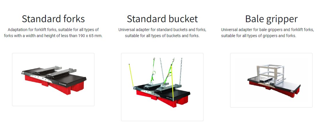 Actisweep V13 adapters for standard forks, standard bucket and bale gripper