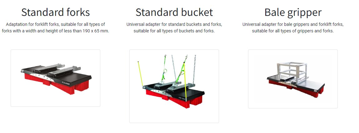 Actisweep adapters for forklift forks, standard buckets and bale grippers