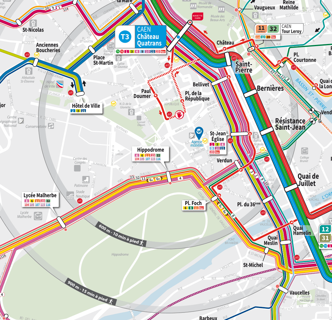 Plan de déviation du centre-ville de Caen pour l'été 2026