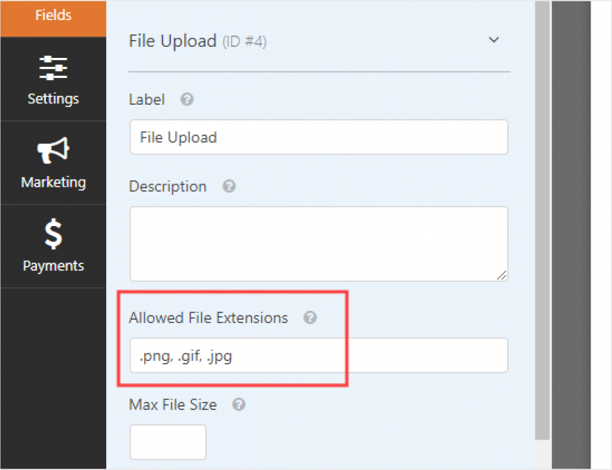 Allowed File Extensions tab