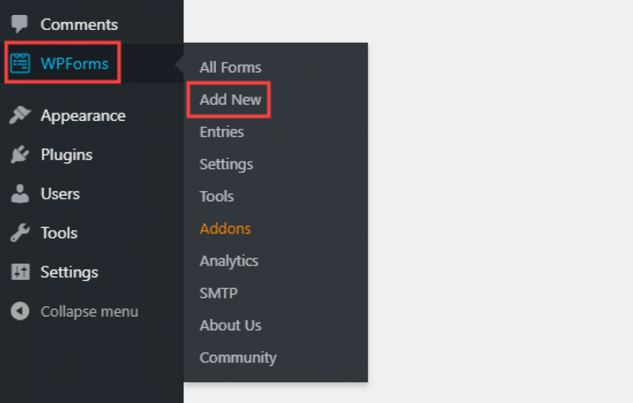 WPForms – Add New page