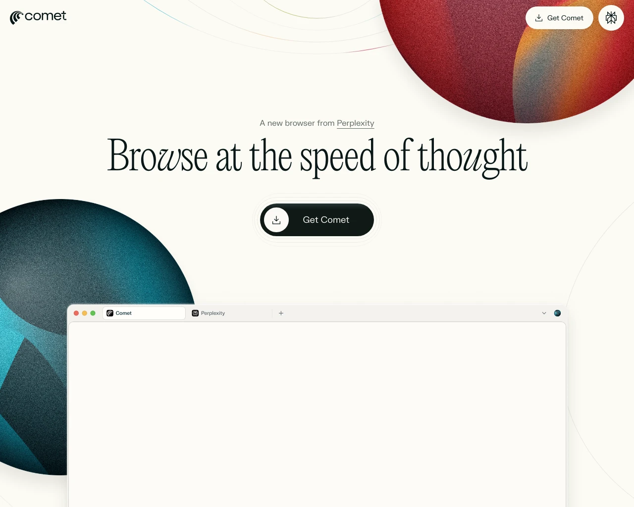 Screenshot of Comet website