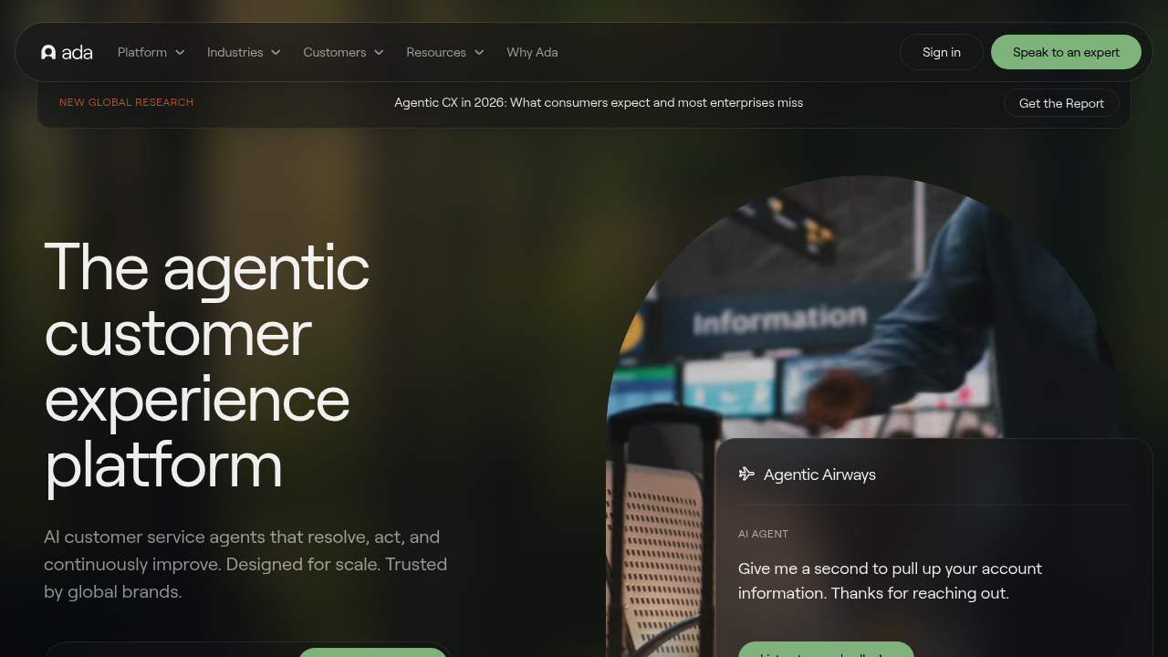 Screenshot of Ada website
