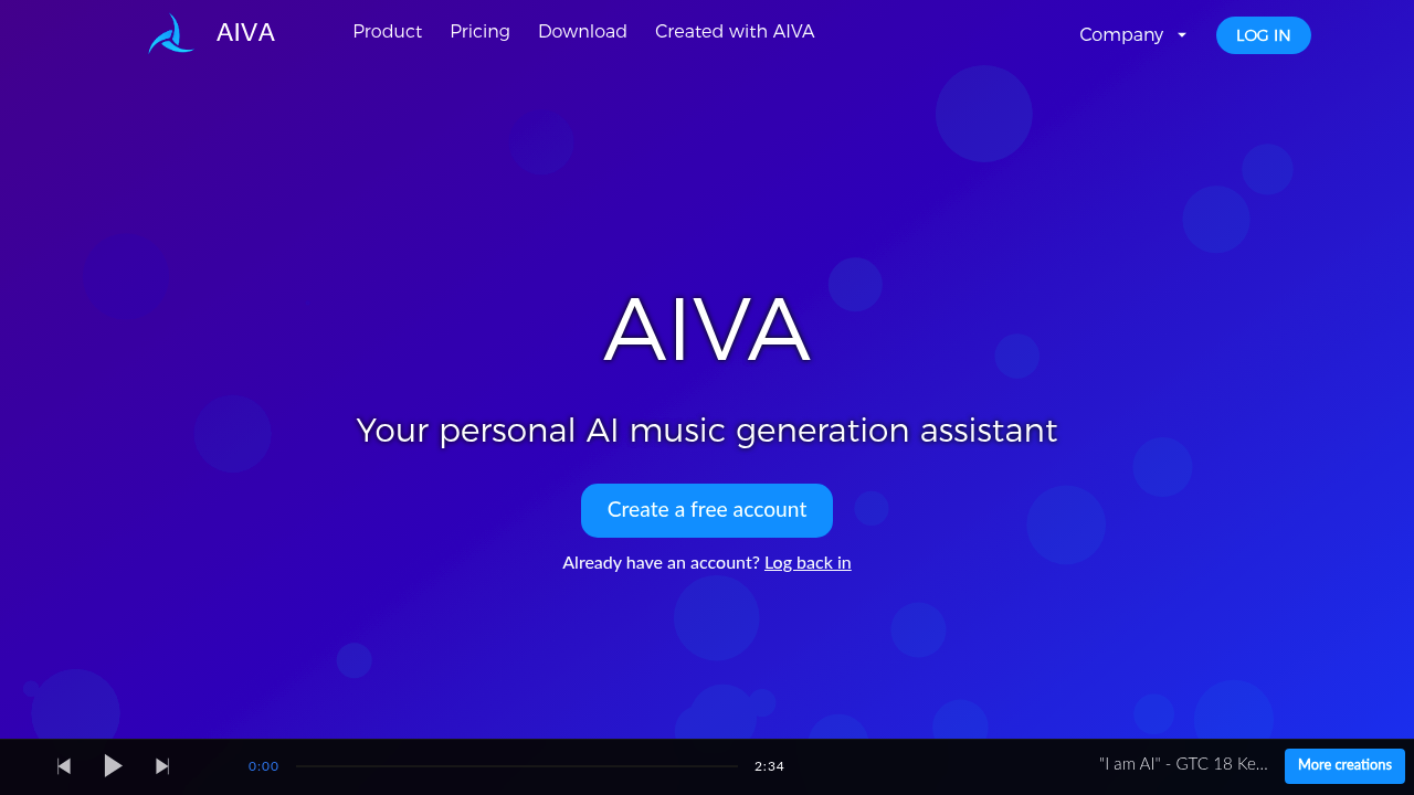 Screenshot of AIVA website