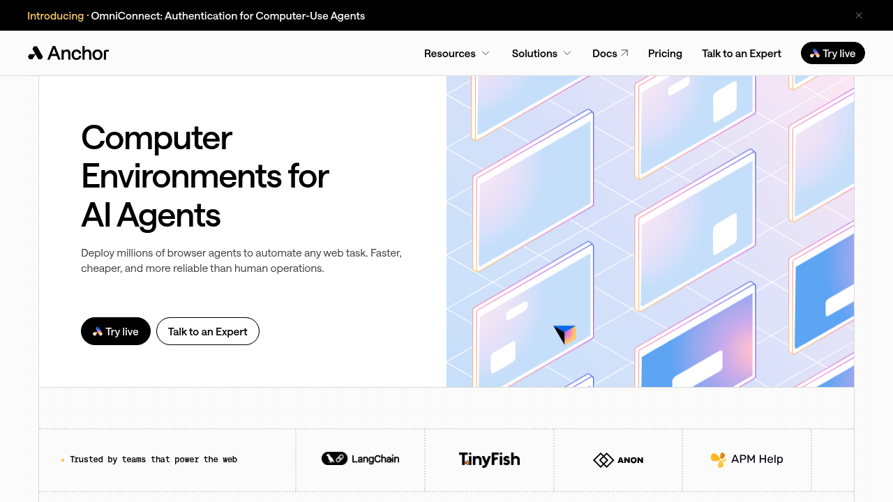 Screenshot of Anchor Browser website