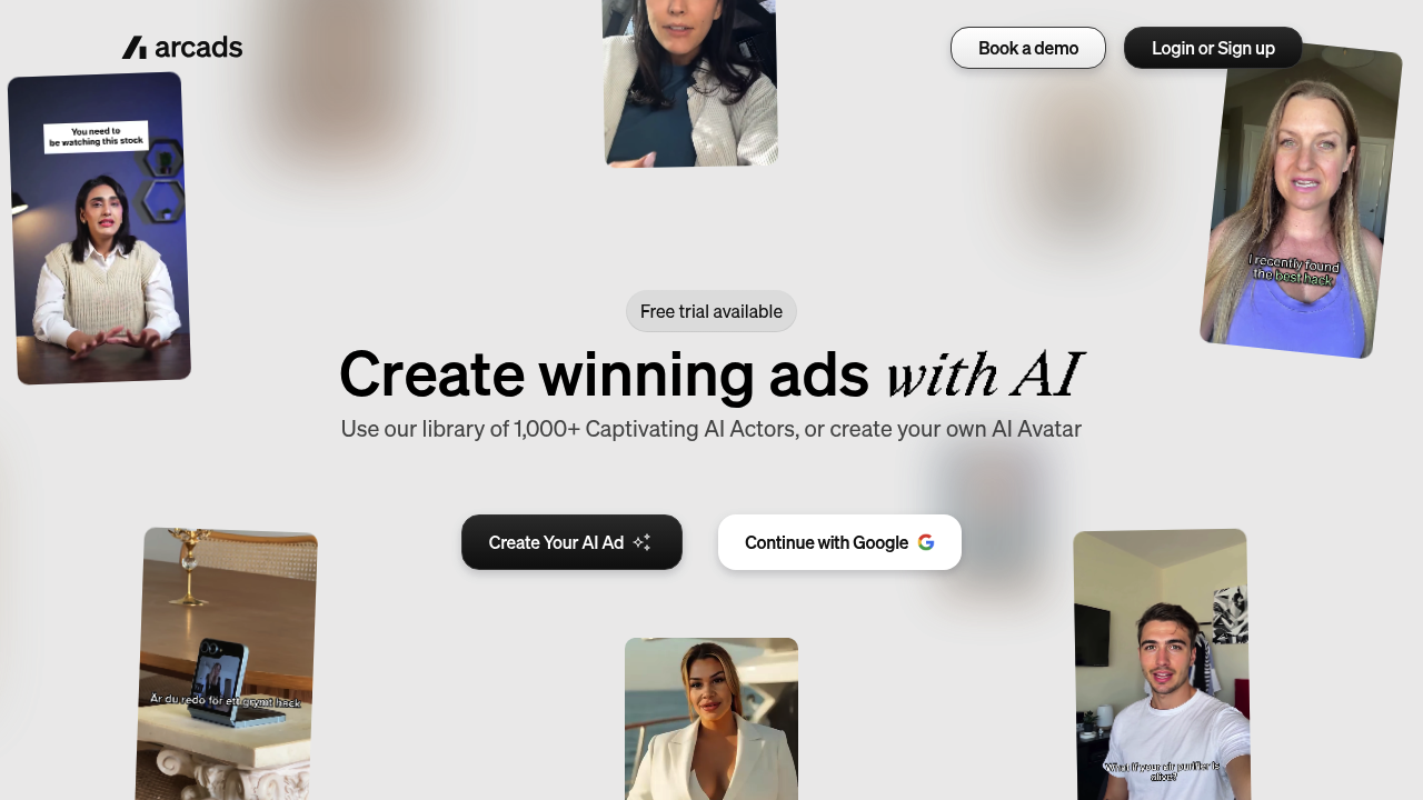 Screenshot of Arcads website