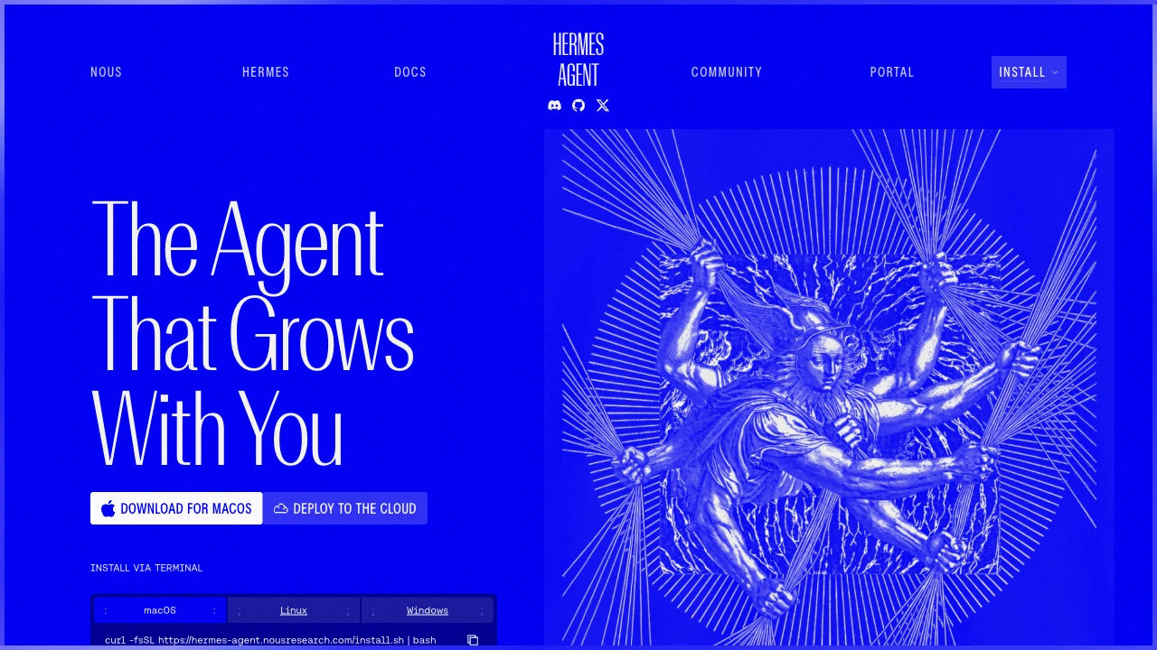 Screenshot of Hermes Agent website