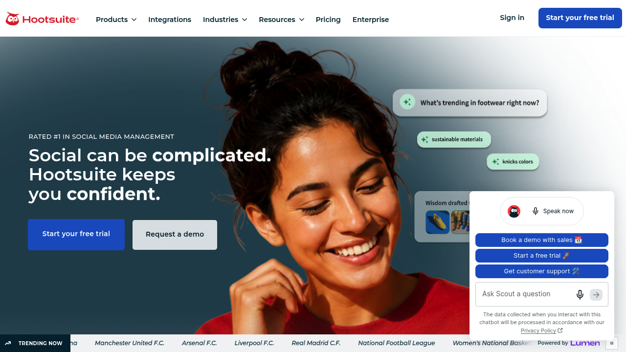 Screenshot of Hootsuite website