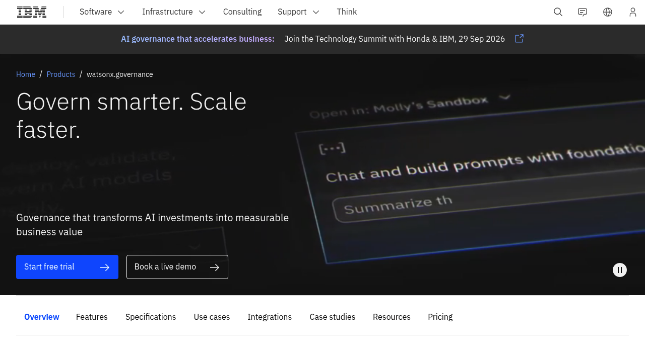 Screenshot of IBM watsonx.governance website