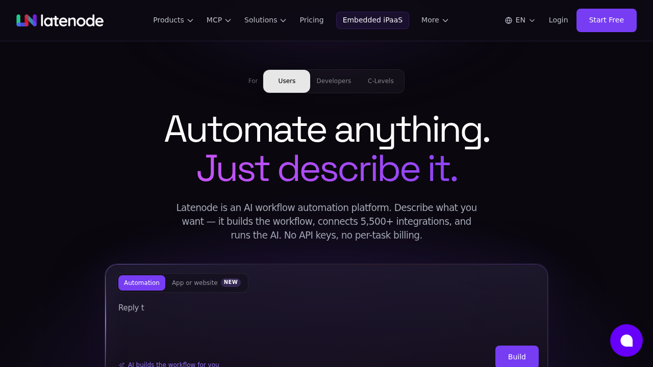 Screenshot of Latenode website