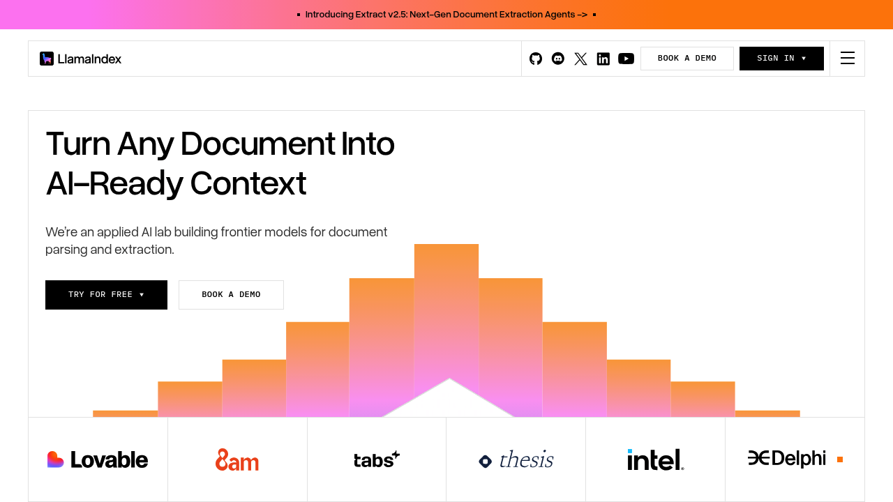 Screenshot of LlamaIndex website